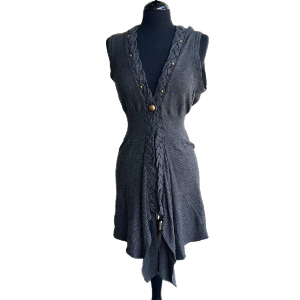 Y2K Grunge Whimsigoth FYLO Gray Knit Asymmetrical Cardigan Baggy Lagenlook